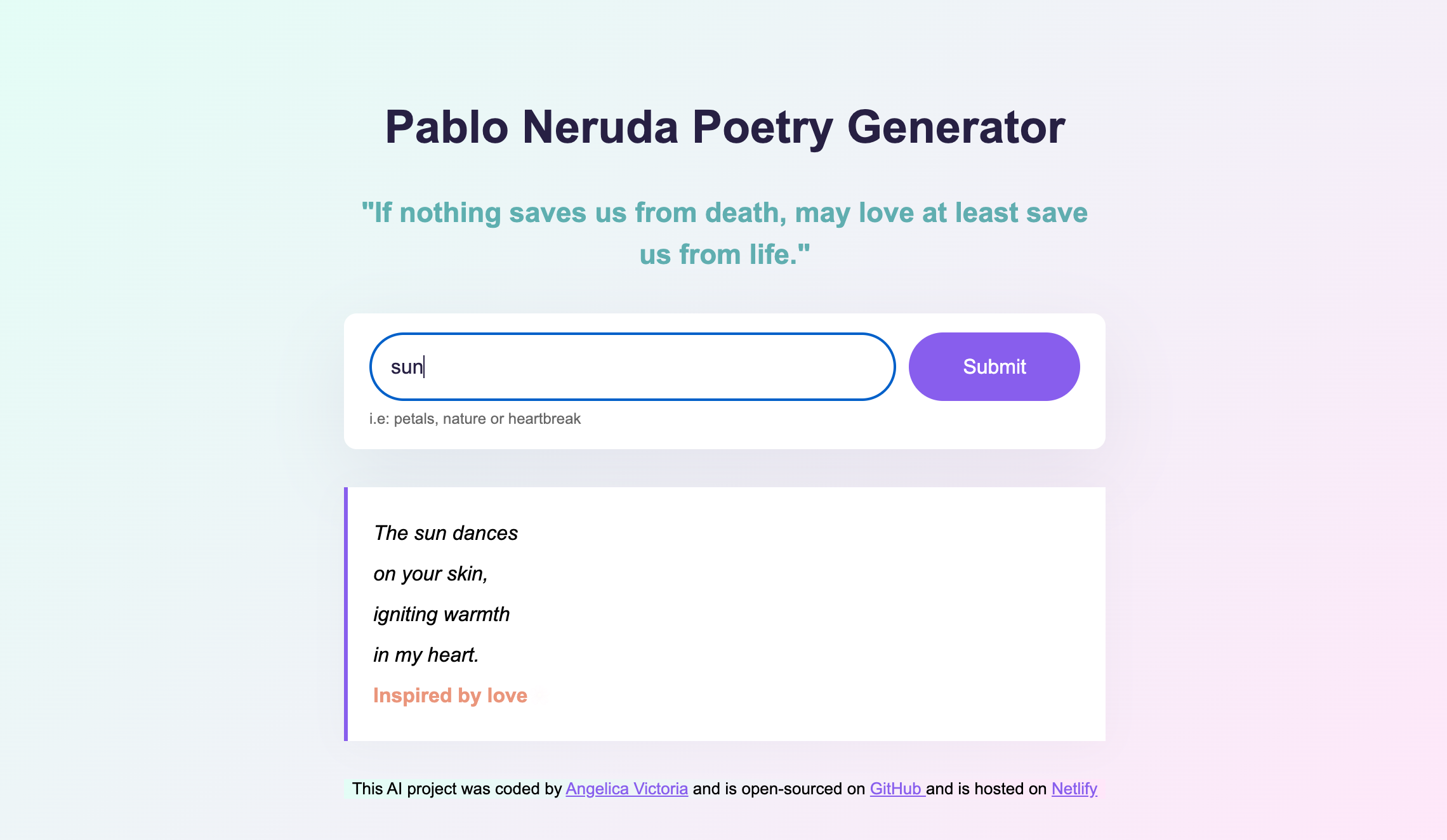 Pablo Neruda Poetry Generator